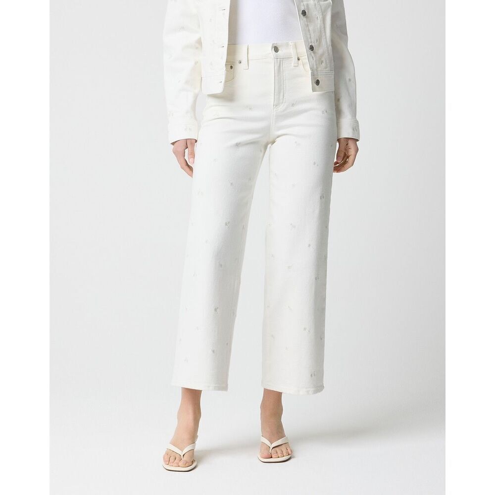 J. Crew Wide-leg embroidered cropped jean Ivory Denim Embroidery Size 28 NWT